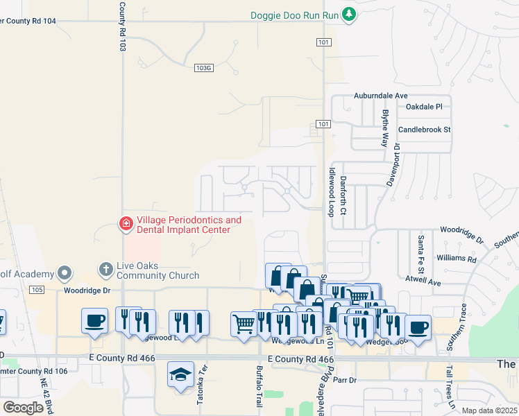 map of restaurants, bars, coffee shops, grocery stores, and more near 5194 Northeast 122nd Boulevard in Oxford