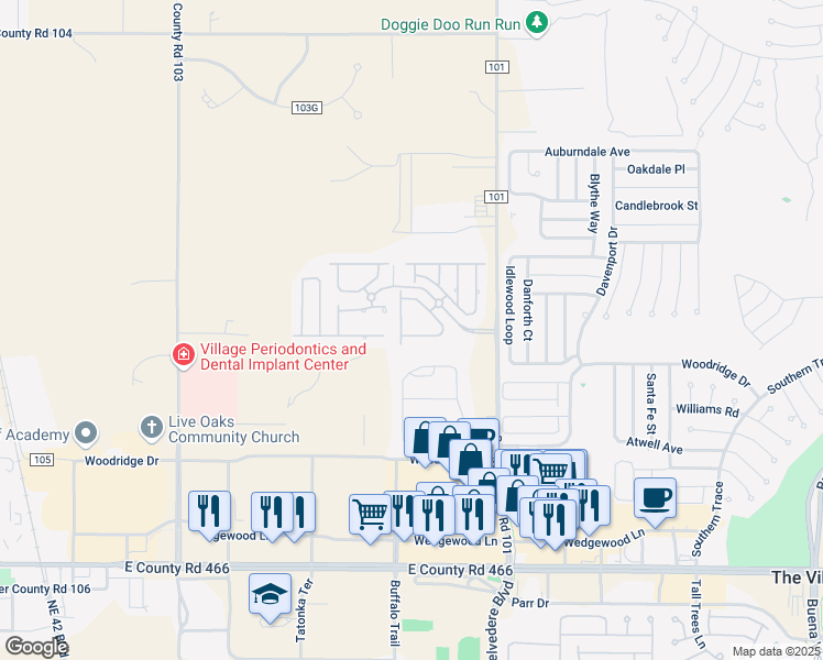map of restaurants, bars, coffee shops, grocery stores, and more near 5185 Northeast 122nd Boulevard in Oxford