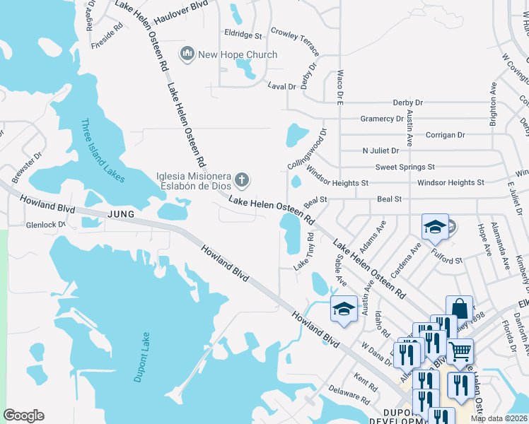 map of restaurants, bars, coffee shops, grocery stores, and more near 2122-2206 Kumpula Drive in Deltona
