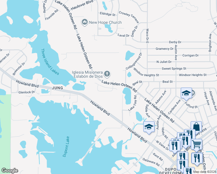 map of restaurants, bars, coffee shops, grocery stores, and more near 2158 Kumpula Drive in Deltona