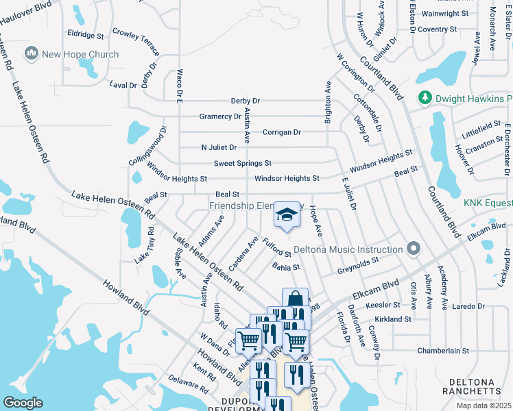 map of restaurants, bars, coffee shops, grocery stores, and more near 2772 Kimberly Drive in Deltona