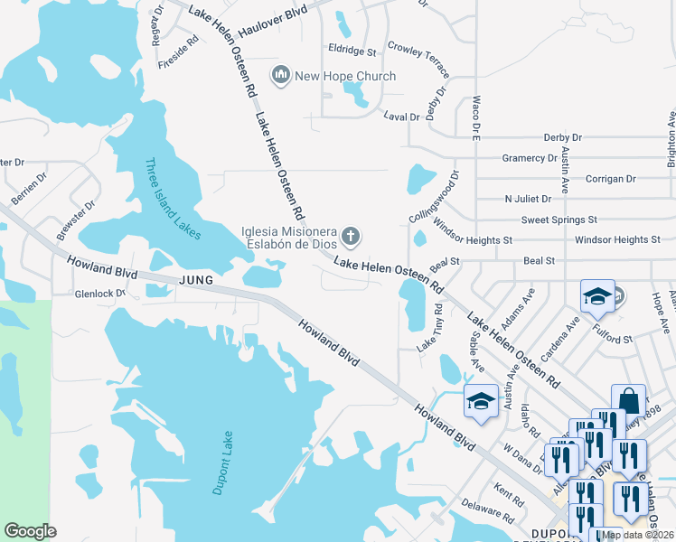 map of restaurants, bars, coffee shops, grocery stores, and more near 2745 Lake Helen Osteen Road in Deltona