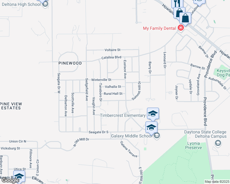 map of restaurants, bars, coffee shops, grocery stores, and more near 1383 Rural Hall Street in Deltona