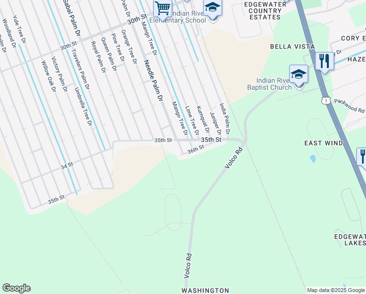 map of restaurants, bars, coffee shops, grocery stores, and more near 3513 Needle Palm Drive in Edgewater