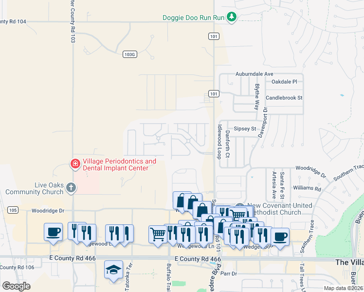 map of restaurants, bars, coffee shops, grocery stores, and more near 12347 Northeast 52nd Loop in Oxford