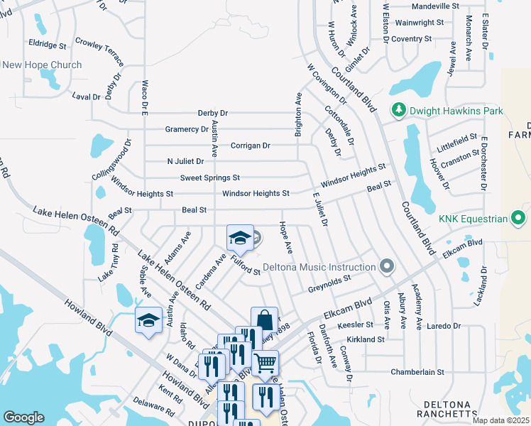 map of restaurants, bars, coffee shops, grocery stores, and more near 2841 Beal Street in Deltona