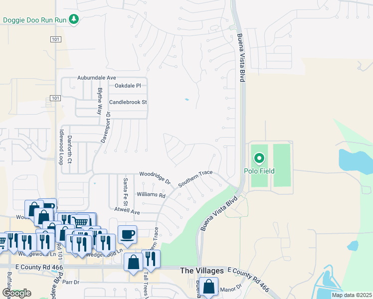 map of restaurants, bars, coffee shops, grocery stores, and more near 893 Winchester Court in Lady Lake