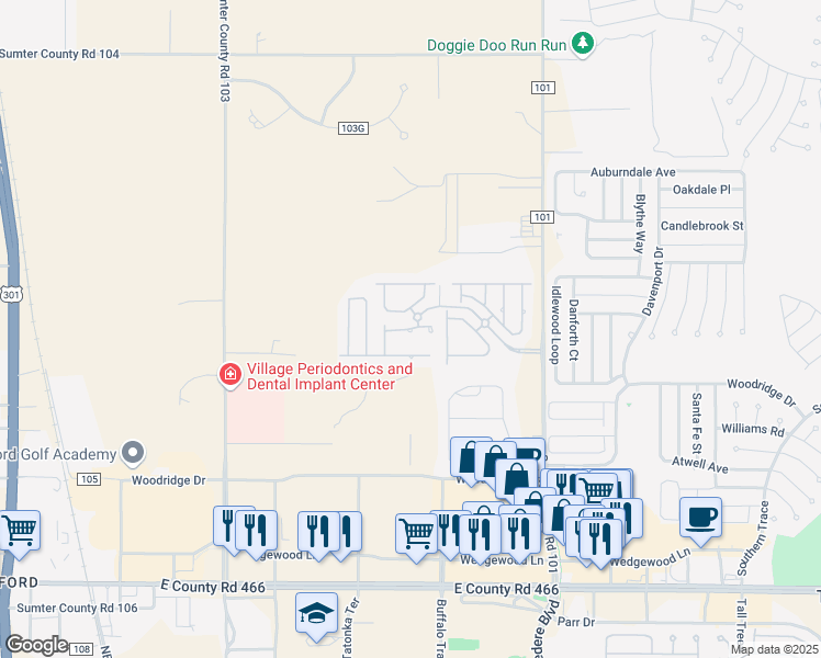 map of restaurants, bars, coffee shops, grocery stores, and more near Northeast 123rd Lane in Oxford