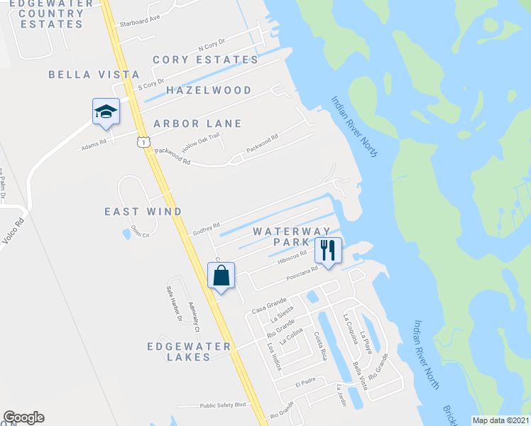 map of restaurants, bars, coffee shops, grocery stores, and more near 142 Godfrey Road in Edgewater