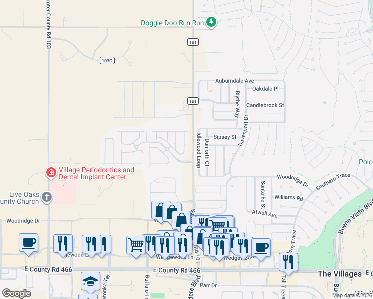 map of restaurants, bars, coffee shops, grocery stores, and more near 12432 Northeast 52nd Loop in Oxford