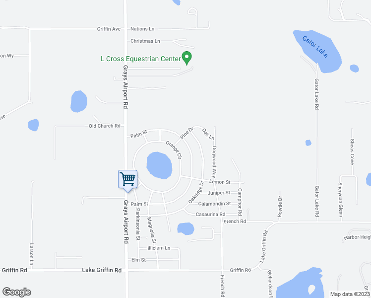 map of restaurants, bars, coffee shops, grocery stores, and more near 40221 Palm Street in Lady Lake