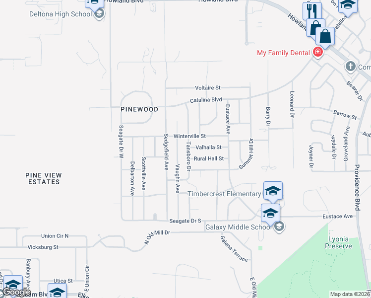 map of restaurants, bars, coffee shops, grocery stores, and more near 2600 Tansboro Drive in Deltona