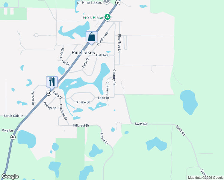 map of restaurants, bars, coffee shops, grocery stores, and more near 40429 Country Road in Eustis