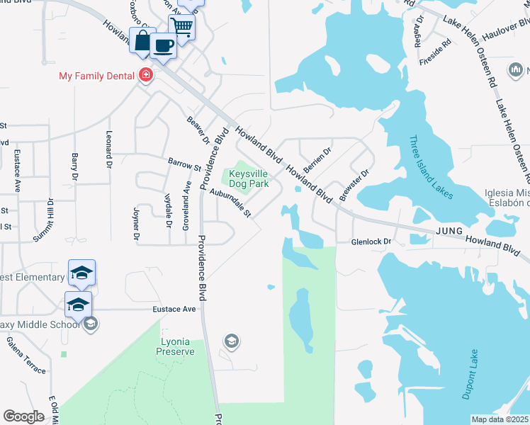 map of restaurants, bars, coffee shops, grocery stores, and more near 2614 Candler Drive in Deltona