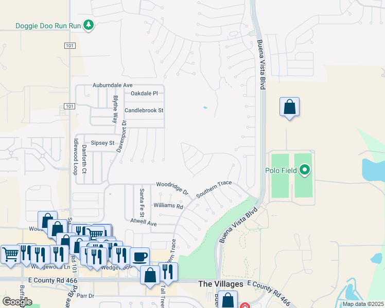 map of restaurants, bars, coffee shops, grocery stores, and more near 881 Lexington Lane in The Villages