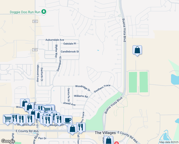 map of restaurants, bars, coffee shops, grocery stores, and more near 881 Lexington Lane in The Villages