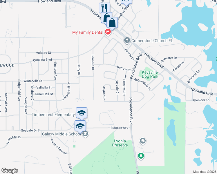 map of restaurants, bars, coffee shops, grocery stores, and more near 1601 Joyner Drive in Deltona