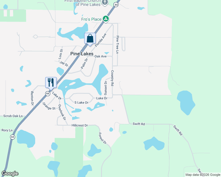 map of restaurants, bars, coffee shops, grocery stores, and more near 40429 Country Road in Eustis