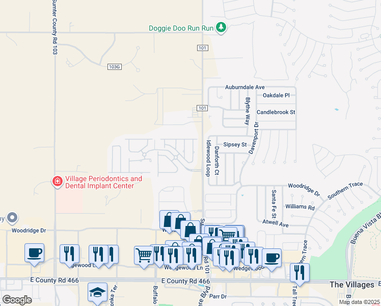 map of restaurants, bars, coffee shops, grocery stores, and more near 12426 Northeast 52nd Loop in Oxford