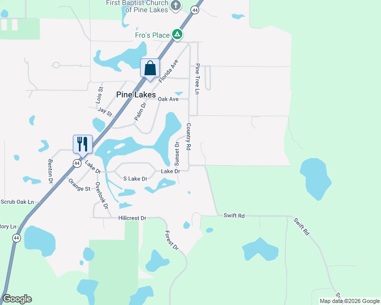 map of restaurants, bars, coffee shops, grocery stores, and more near 40429 Country Road in Eustis
