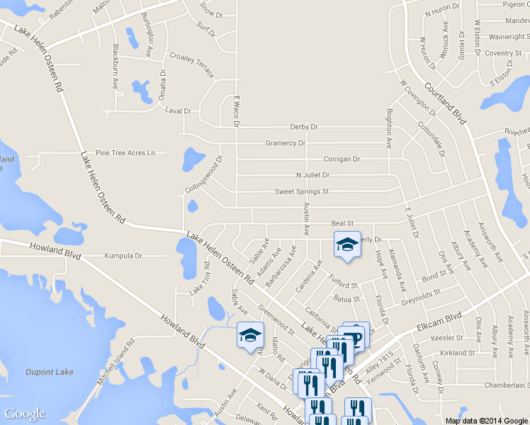 map of restaurants, bars, coffee shops, grocery stores, and more near 2665 Windsor Heights Street in Deltona