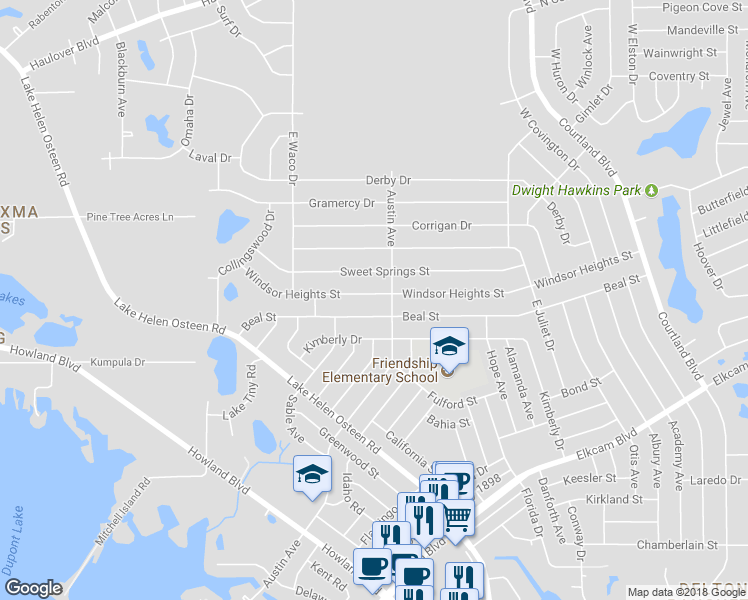 map of restaurants, bars, coffee shops, grocery stores, and more near 2717 Windsor Heights Street in Deltona