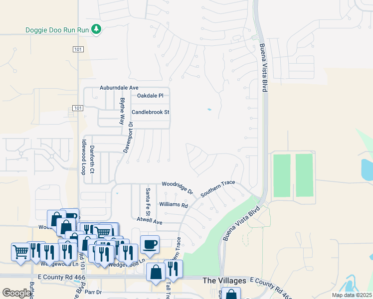 map of restaurants, bars, coffee shops, grocery stores, and more near 881 Lexington Lane in The Villages