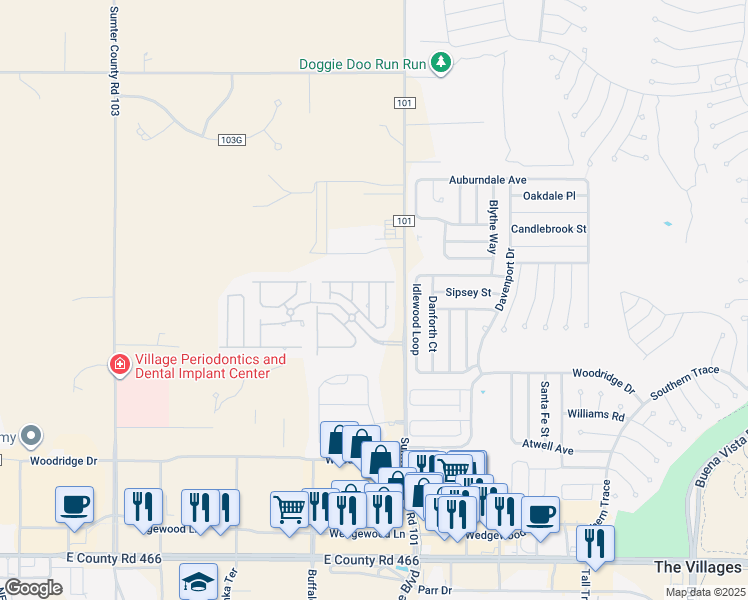 map of restaurants, bars, coffee shops, grocery stores, and more near 12387 Northeast 51st Terrace in Oxford