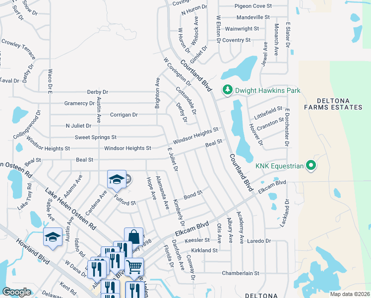 map of restaurants, bars, coffee shops, grocery stores, and more near 2595 Otis Avenue in Deltona