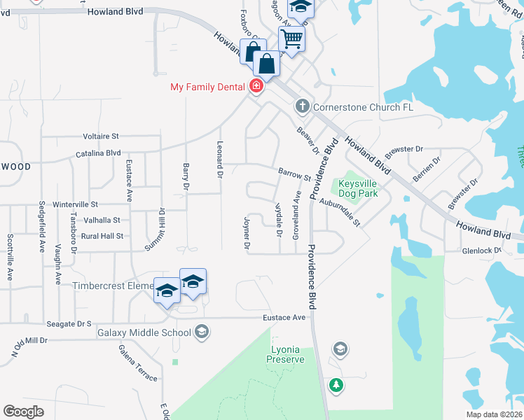 map of restaurants, bars, coffee shops, grocery stores, and more near 1601 Joyner Drive in Deltona
