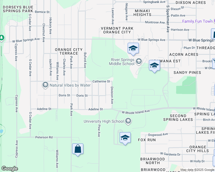 map of restaurants, bars, coffee shops, grocery stores, and more near 725 Palmetto Avenue in Orange City