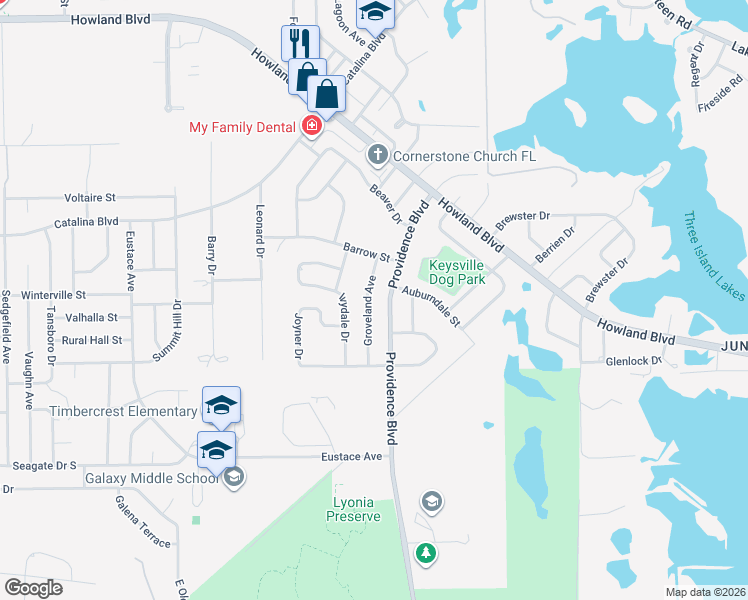 map of restaurants, bars, coffee shops, grocery stores, and more near 2642 Groveland Avenue in Deltona