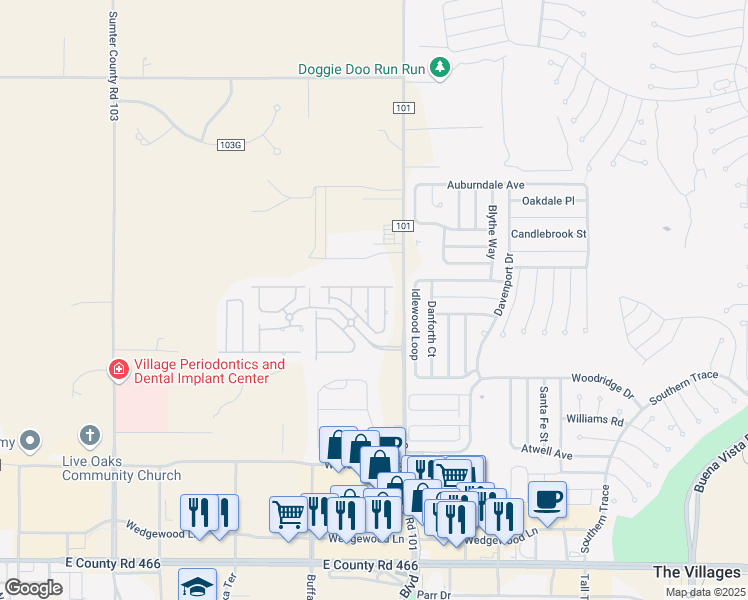 map of restaurants, bars, coffee shops, grocery stores, and more near 12395 Northeast 51st Terrace in Oxford