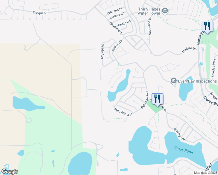 map of restaurants, bars, coffee shops, grocery stores, and more near 2129 Gerardo Avenue in The Villages