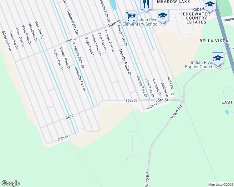 map of restaurants, bars, coffee shops, grocery stores, and more near 3310 Queen Palm Drive in Edgewater