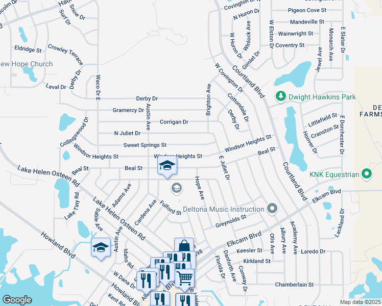 map of restaurants, bars, coffee shops, grocery stores, and more near 2862 Windsor Heights Street in Deltona