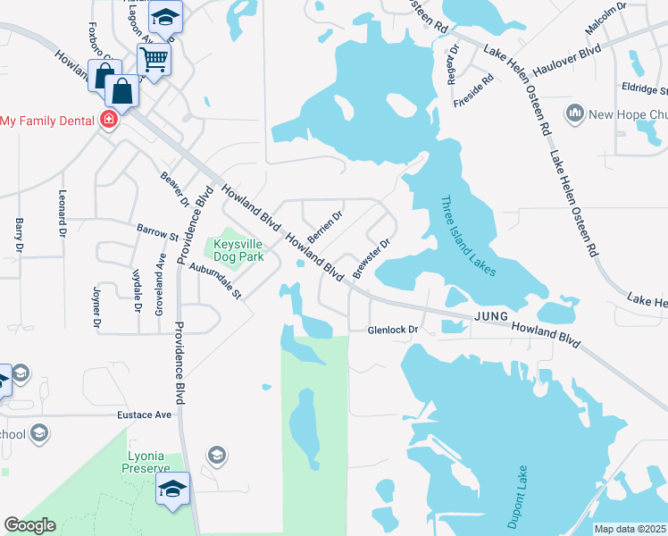 map of restaurants, bars, coffee shops, grocery stores, and more near 2049 Hillview Circle in Deltona