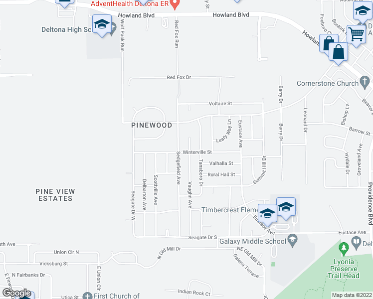 map of restaurants, bars, coffee shops, grocery stores, and more near 2644 Vaughn Court in Deltona