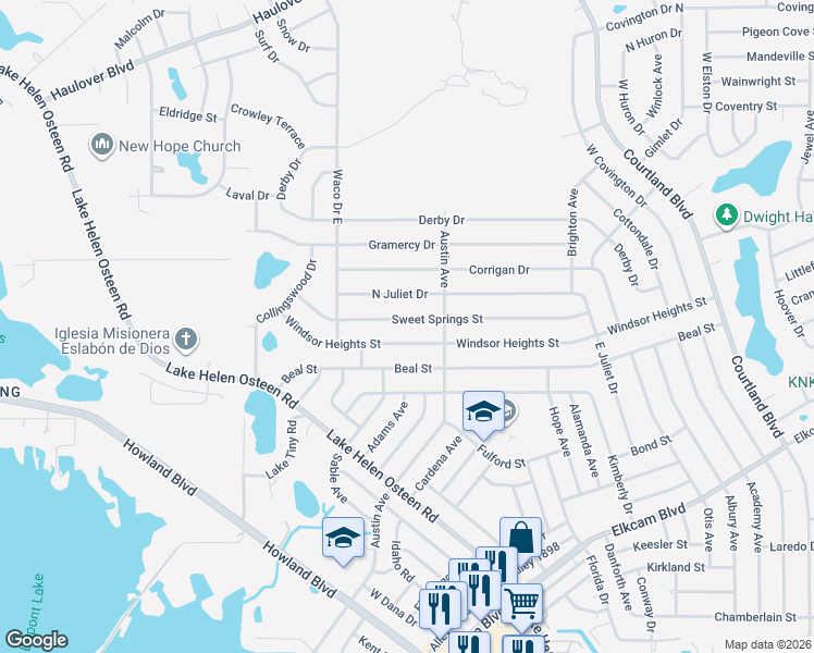 map of restaurants, bars, coffee shops, grocery stores, and more near 2696 Sweet Springs Street in Deltona