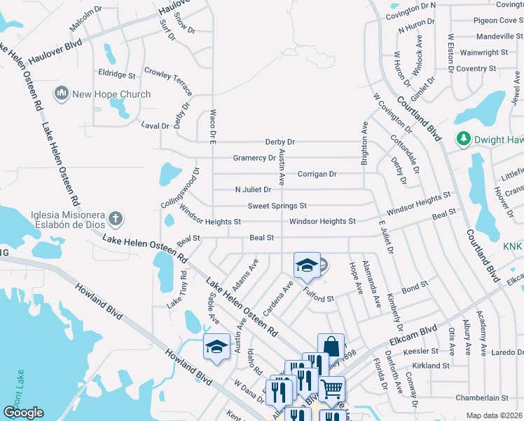 map of restaurants, bars, coffee shops, grocery stores, and more near 2696 Sweet Springs Street in Deltona