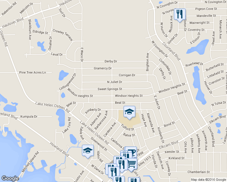 map of restaurants, bars, coffee shops, grocery stores, and more near 2741 Sweet Springs Street in Deltona