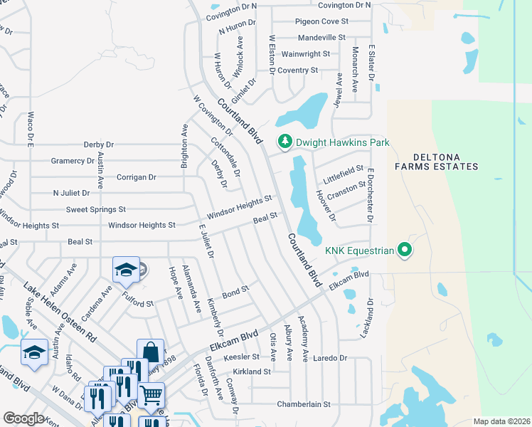 map of restaurants, bars, coffee shops, grocery stores, and more near 2987 Windsor Heights Street in Deltona