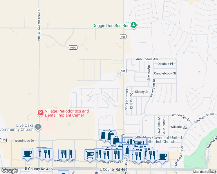 map of restaurants, bars, coffee shops, grocery stores, and more near 5122 Northeast 124th Place in Oxford