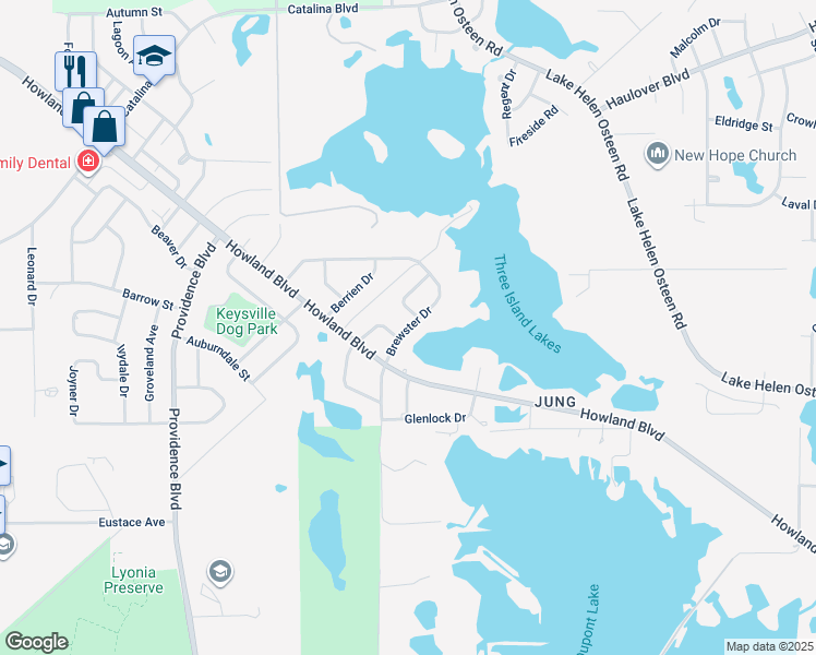 map of restaurants, bars, coffee shops, grocery stores, and more near 2073 Hillview Circle in Deltona