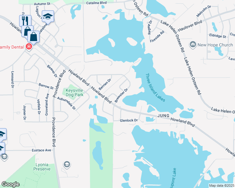 map of restaurants, bars, coffee shops, grocery stores, and more near 2073 Hillview Circle in Deltona