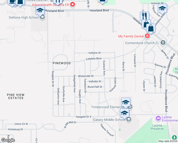 map of restaurants, bars, coffee shops, grocery stores, and more near 2666 Deep Creek Avenue in Deltona