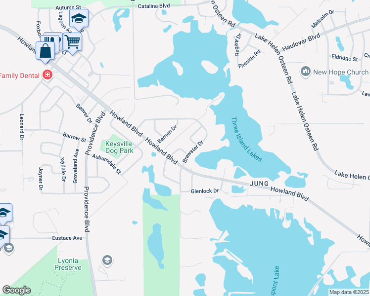 map of restaurants, bars, coffee shops, grocery stores, and more near 2073 Hillview Circle in Deltona