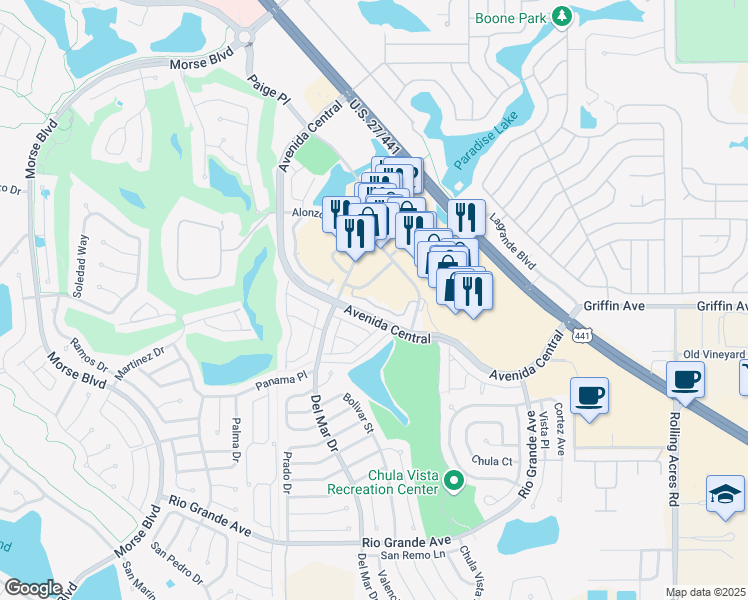 map of restaurants, bars, coffee shops, grocery stores, and more near 1061 Avenue Sonoma in Lady Lake