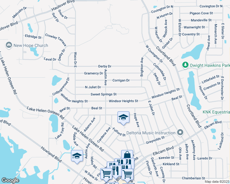 map of restaurants, bars, coffee shops, grocery stores, and more near 2772 Sweet Springs Street in Deltona