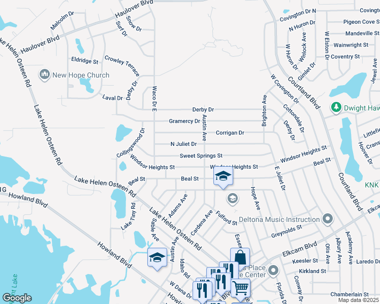 map of restaurants, bars, coffee shops, grocery stores, and more near 2696 Sweet Springs Street in Deltona